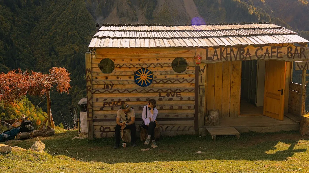Hikers At The Cafe Mestia-Ushguli trek – 4 days tour from Mestia